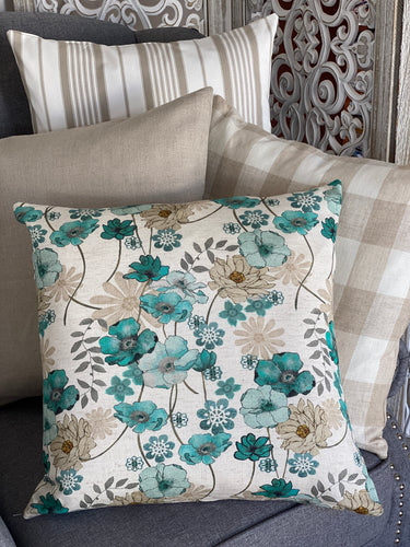 Green Linen Floral Cushion Cover