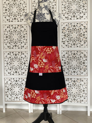 Native Flora Red on Black Apron