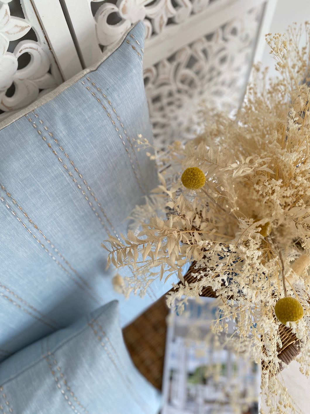 Beautiful Blue Linen Stripes Cushion Cover
