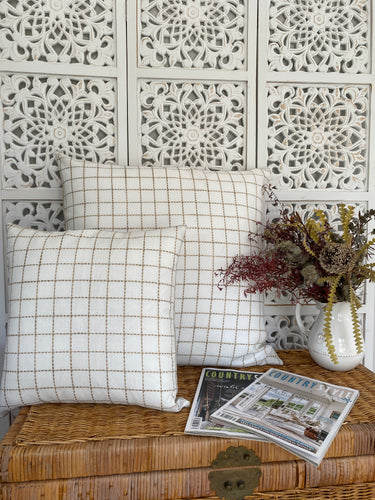 Check White & Taupe Linen European Cover