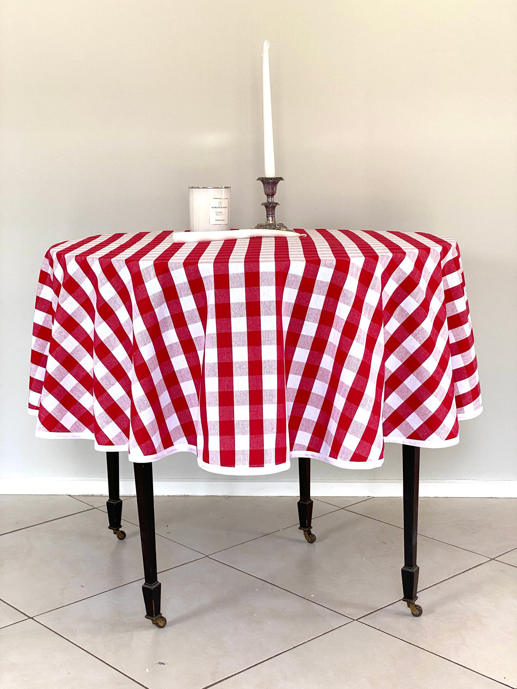 Gingham Red Round Tablecloth