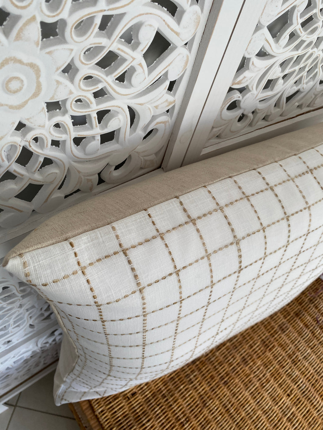 Linen White Taupe Check Cushion Cover