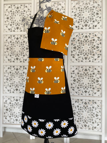 Busy Bee on Black Apron