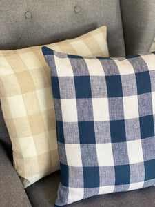 Navy & White Linen Check Cushion Cover