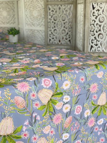 Smoky Blue & Pink Native Flora Tablecloth