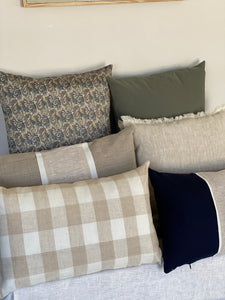 Neutral Check Linen Cushion Cover