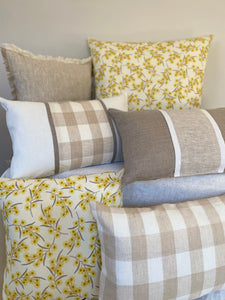 Neutral Check Linen Cushion Cover