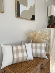 Neutral Check Linen Cushion Cover