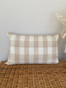 Neutral Check Linen Cushion Cover