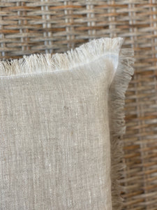 Fringed Pure Linen Pebble Cushion Cover