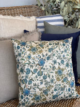 Blue Green Jacobean Linen Cushion Cover