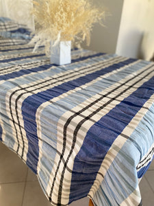 Blue Check Seersucker Tablecloth Square