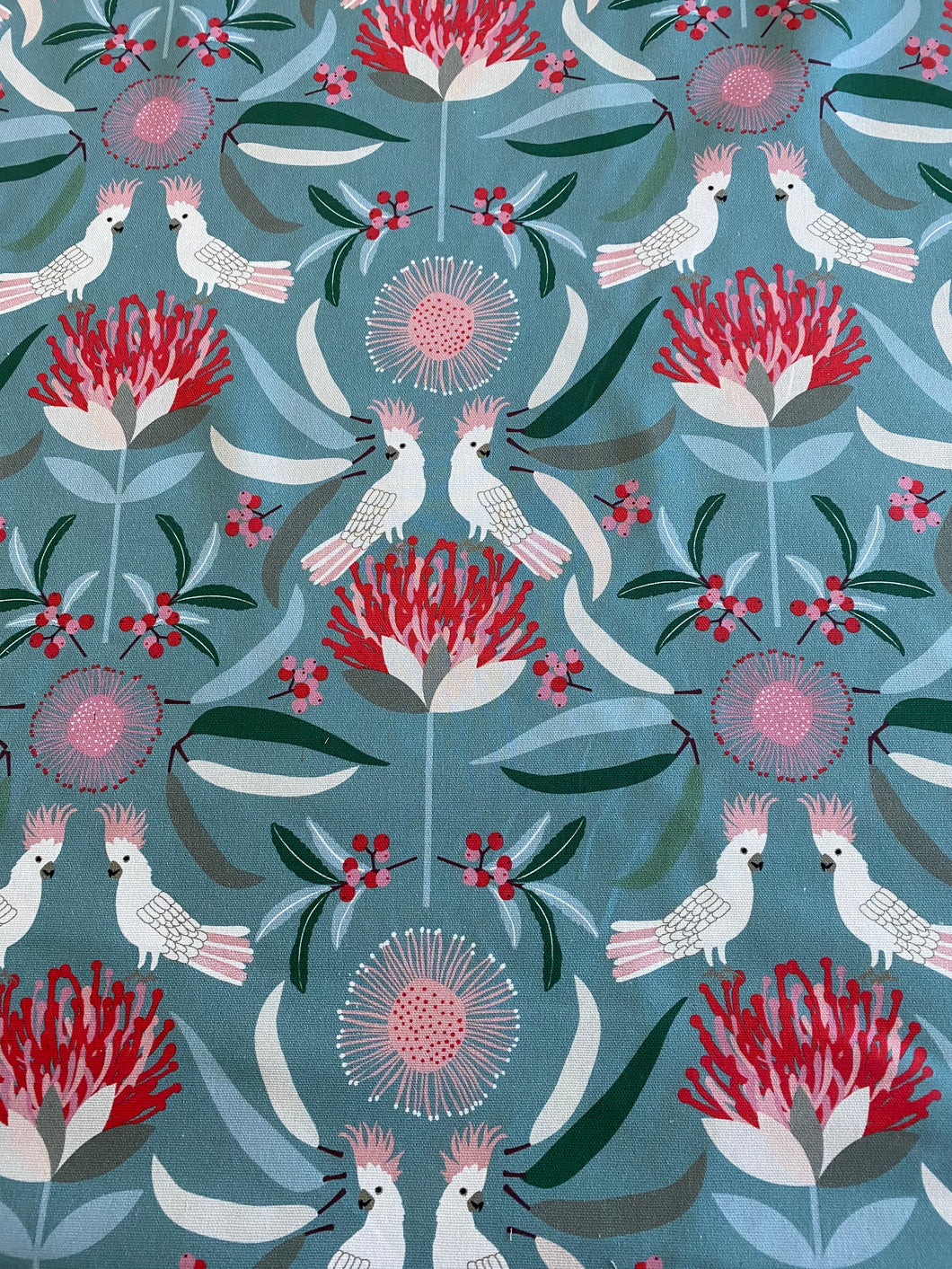 Cockatoo & Waratah & Eucalypt Linen Blend Tea Towel