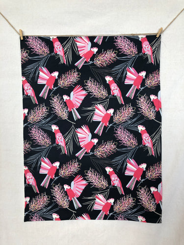 Navy Gorgeous Galah & Grevillea Tea Towel