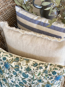 Blue Green Jacobean Linen Cushion Cover
