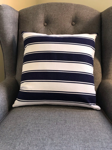 Navy White Stripe Cotton Canvas Cushion Cover