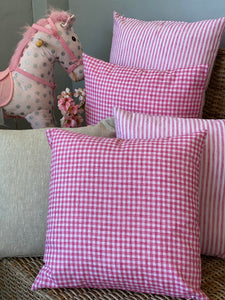Bright Pink Gingham Cushion Cover