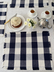 Navy Ink Fringed  Placemats (sold in pairs)