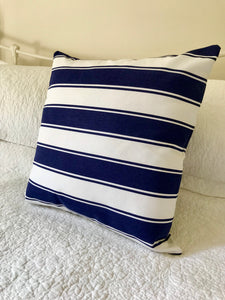 Navy White Stripe Cotton Canvas Cushion Cover