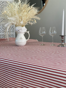 Cherry Red Ticking Tablecloth